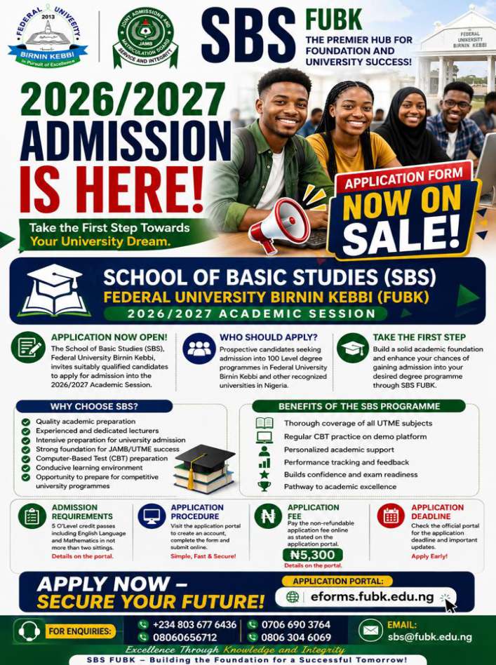 FUBK School of Basic Studies opens 2026/2027 admission